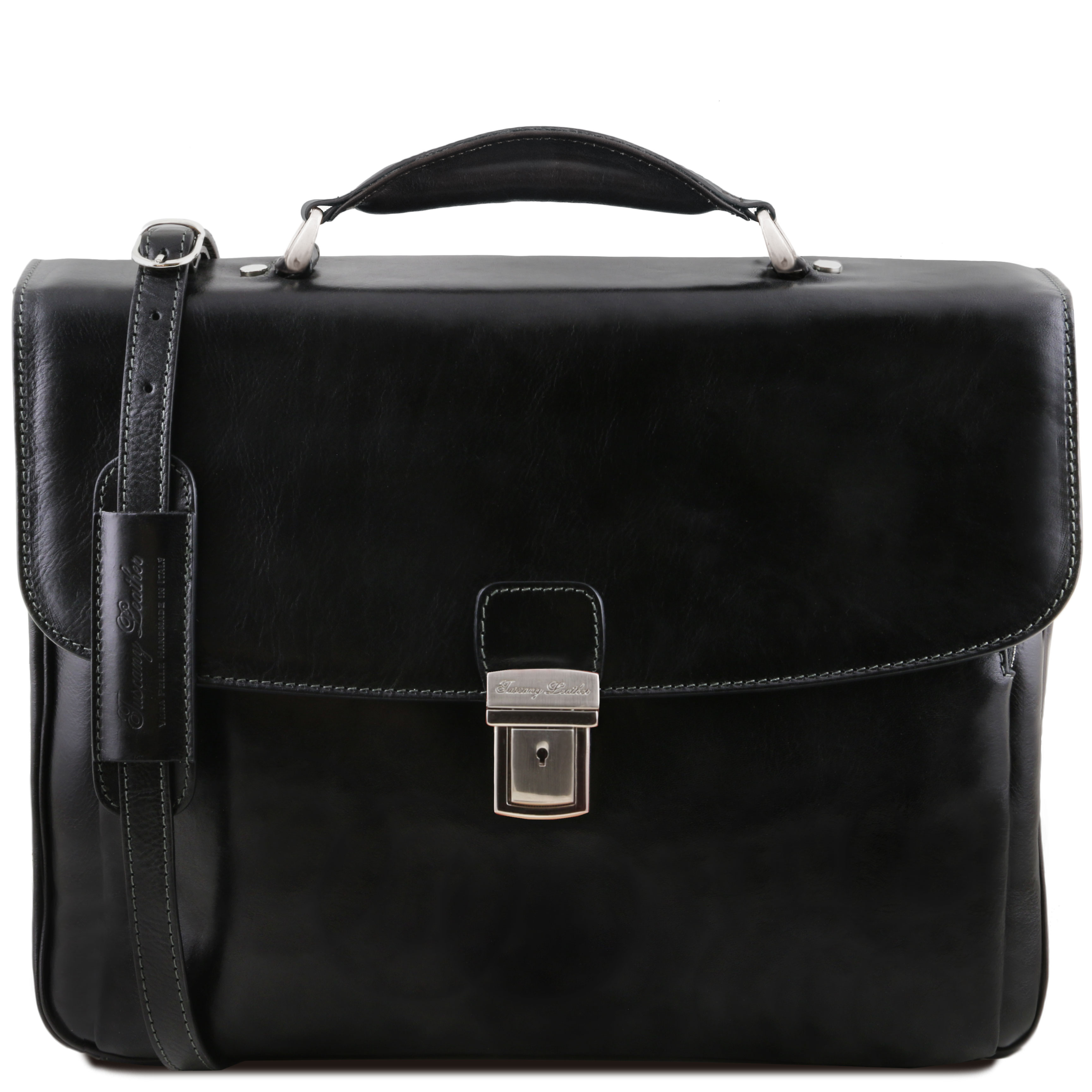 Leather multi compartment laptop briefcase Alex black