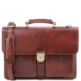  Tuscany Bags- Brown Leather briefcase 3 compartments