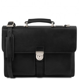  Tuscany Bags- Black Leather briefcase 3 compartments